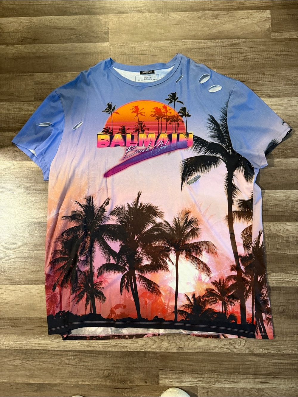 Balmain Gradient Palm Graphic Tee in Blue, Orange and Pink